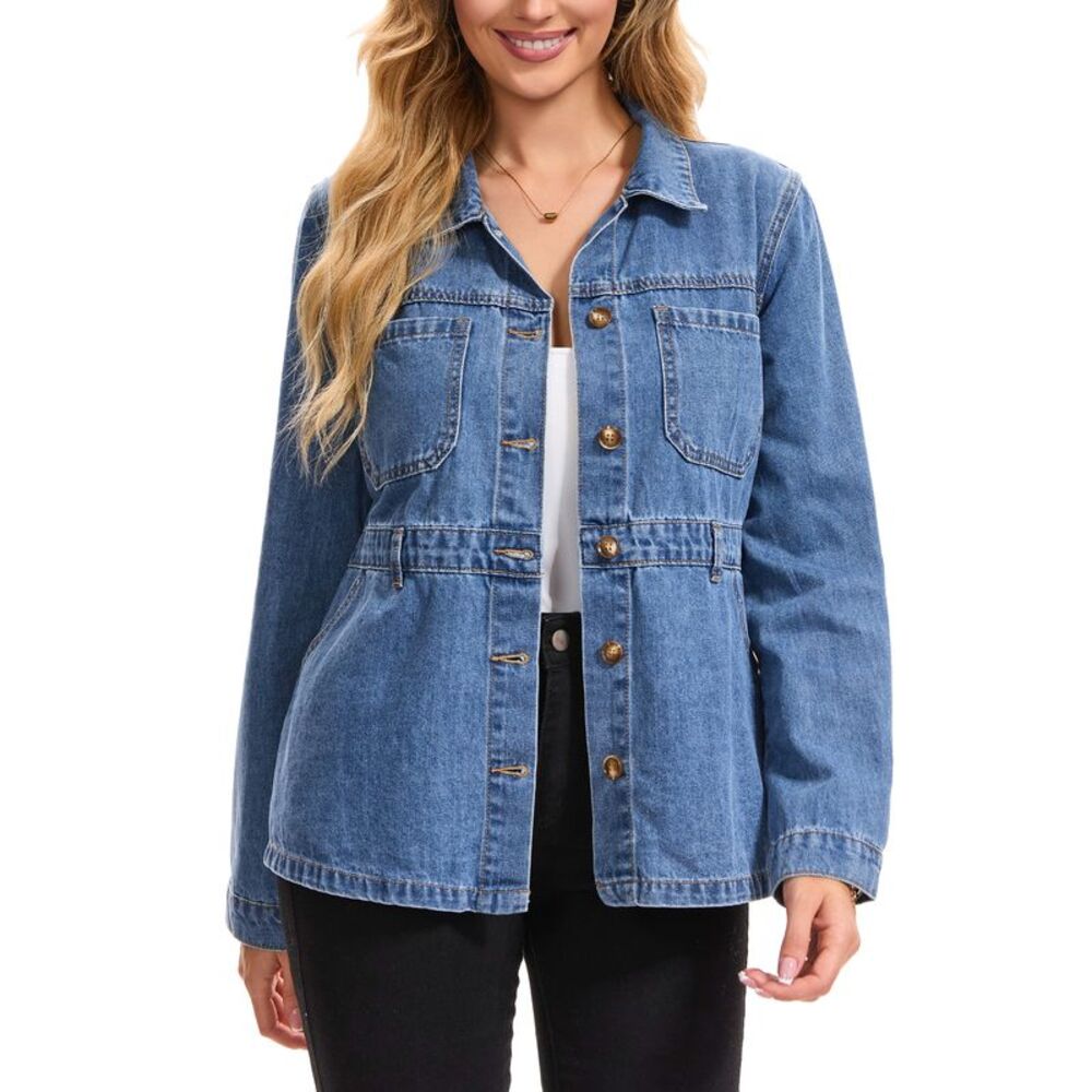 Women's Jean Jacket Long Sleeve Causal Distressed Denim Jackets Light Blue